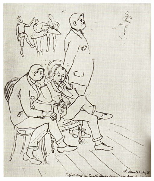 М. Ларионов. С. Дягилев, С. Прокофьев, М. Ларионов на репетеции балета “Шут”. 1921 .jpg